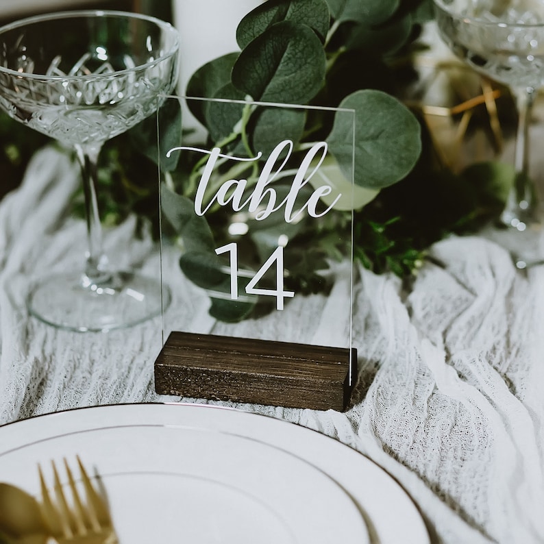 Clear Glass Look Acrylic Table Number Sign With Stands Etsy