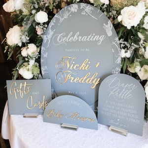 Conjunto de letreros acrílicos 3D para baby shower, diseño de toile pastel cortado a láser / Decoración elegante personalizada para habitación infantil con personalización del nombre del bebé
