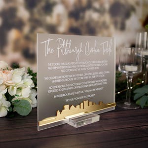 3D Mirror Pittsburgh Cookie Table Tradition Favors Clear Glass Look Acrylic Wedding Sign All of Yinz Skyline Perspex Cookies Table Sign