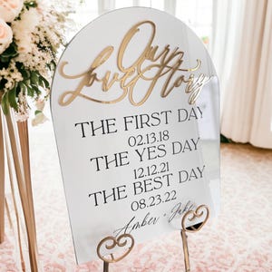 3D Gold Mirror Our Love Story First Day Yes Day Best Day Acrylic Wedding Sign, Sweetheart Table Lucite Table Sign, Special Dates Anniversary