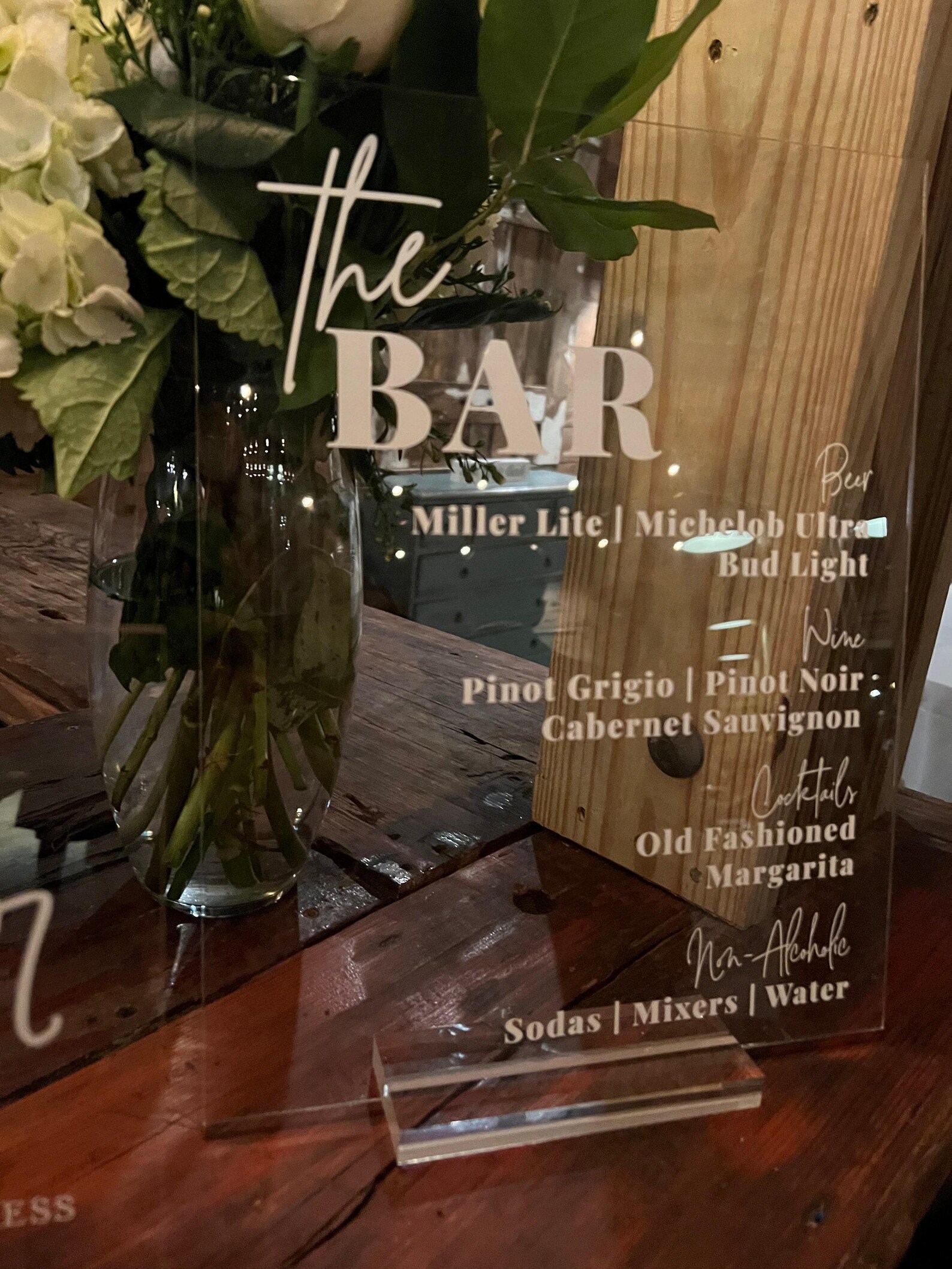 Bar Menu Signature Cocktails Custom Clear Glass Look Acrylic Wedding ...