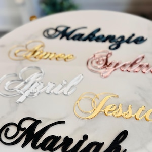 Custom Laser Cut Wedding Name Place Card Cut Outs, Gold, Silver Personalized Event Party Table Setting Guest Name Cutout, 2 inches in height
