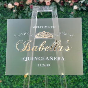 3D Quinceanera Acrylic Welcome Sign, 18x24 Personalized Modern Laser Frosted Gold  Signage, Quinceañera decorations