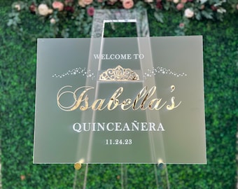 3D Quinceanera Acrylic Welcome Sign, 18x24 Personalized Modern Laser Frosted Gold  Signage, Quinceañera decorations