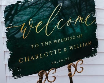 Clear, Frosted, Black or White Wedding Acrylic Welcome Sign, Personalized Modern Lucite Perspex Large Names and Date Sign, 18"x24"