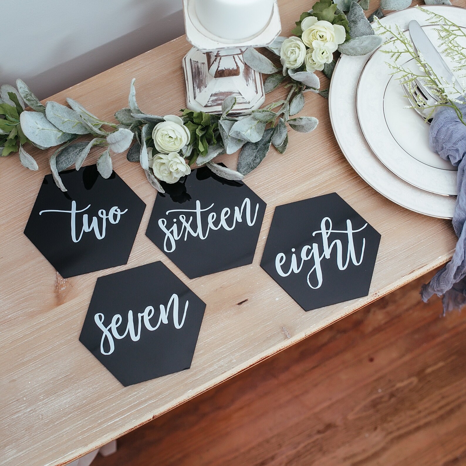 BLACK or CLEAR Hexagon Acrylic Table Number Sign With Stands Etsy