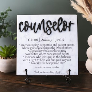 3D Counselor Ceramic Tile Plaque With Stand, Thank You Mentor Sign, Custom Boss Retirement Appreciation, Teacher, Therapist, Coach, Adviser