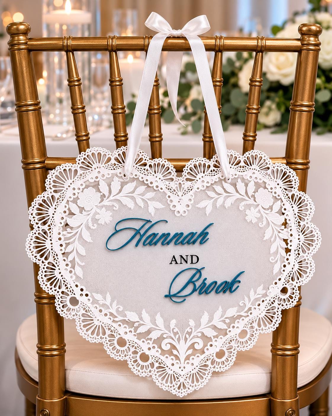Lace Heart Wedding Chair Acrylic Signs