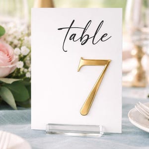 3D Acrylic Black Blush Dusty Blue and Gold Table Number Sign With Stands, Perspex Modern Calligraphy Table Numbers, Lucite Minimalist Number