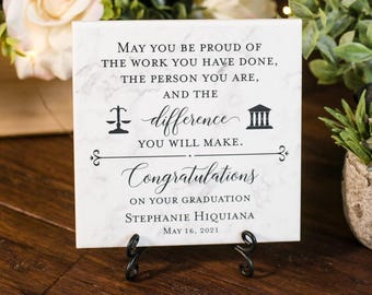 LAW School Congratulations On Your Graduation New Attorney or Lawyer Tile Plaque Gift For Student JD Juris Doctor Present Idea With Stand