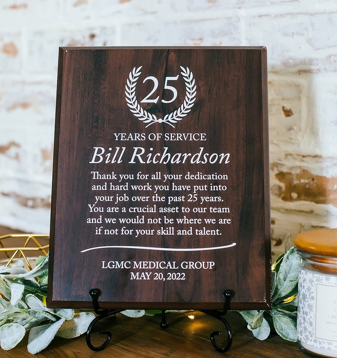 Work Anniversary Gift Award Plaque For Service Employee Etsy