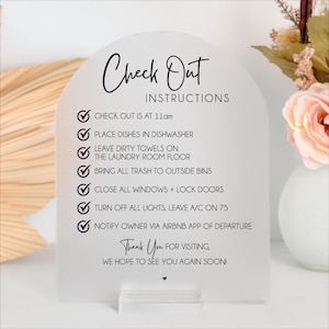 Acrylic AirBnb VRBO Checkout Instructions For Hotel Guest Vacation Home Rental Checklist Sign Reception Desk Check-out Check List Sten