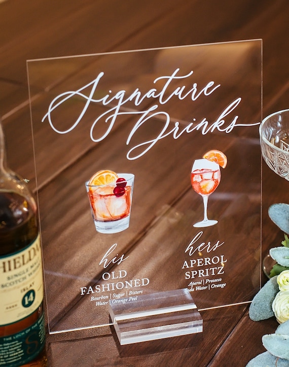 Custom Cocktail Bar Menu Painted drinks Arch Acrylic Engraved Sign