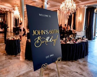 3D Gold Mirror Happy Birthday Acrylic Welcome Entrance Sign, Let's Party Milestone Signage, 16th 18th 20th 30th 40th 50th 60th