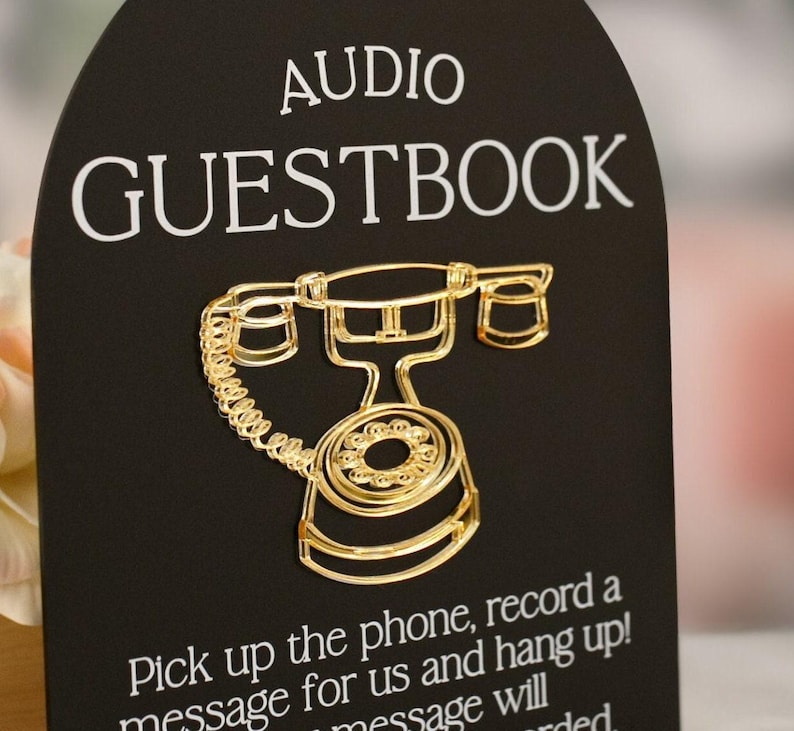Audio Guestbook Pick Up The Phone Leave A Message For The Newlyweds Clear Glass Look Acrylic Wedding Sign, Guest Book Lucite