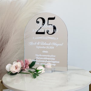 ARCH 25th Silver Mirror Wedding Anniversary Sign Personalized Gift Plaque For Spouse, Twenty Fifth Party Gift For Couples