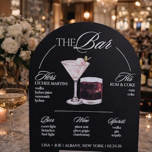 Wedding Cocktail Bar Menu Sign – Acrylic Reception Beverage Display with Signature His Her Drinks image 3