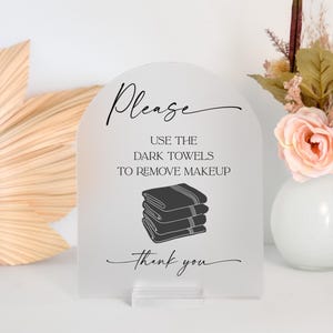 AirBnb VRBO Hospitality Instructions For Hotel Guest Vacation Home Rental Checklist Acrylic Sign Use Dark Towels For Makeup Removal Sten