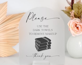 AirBnb VRBO Hospitality Instructions For Hotel Guest Vacation Home Rental Checklist Acrylic Sign Use Dark Towels For Makeup Removal Sten