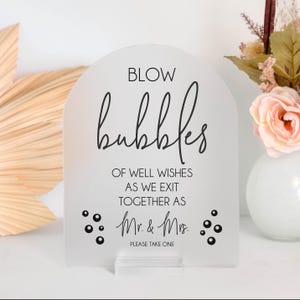 Blow Bubbles Of Well Wishes For The New Mr and Mrs Acrylic Wedding Sign, Arch Bubble Exit Favors Newlywed Sendoff Signage STC
