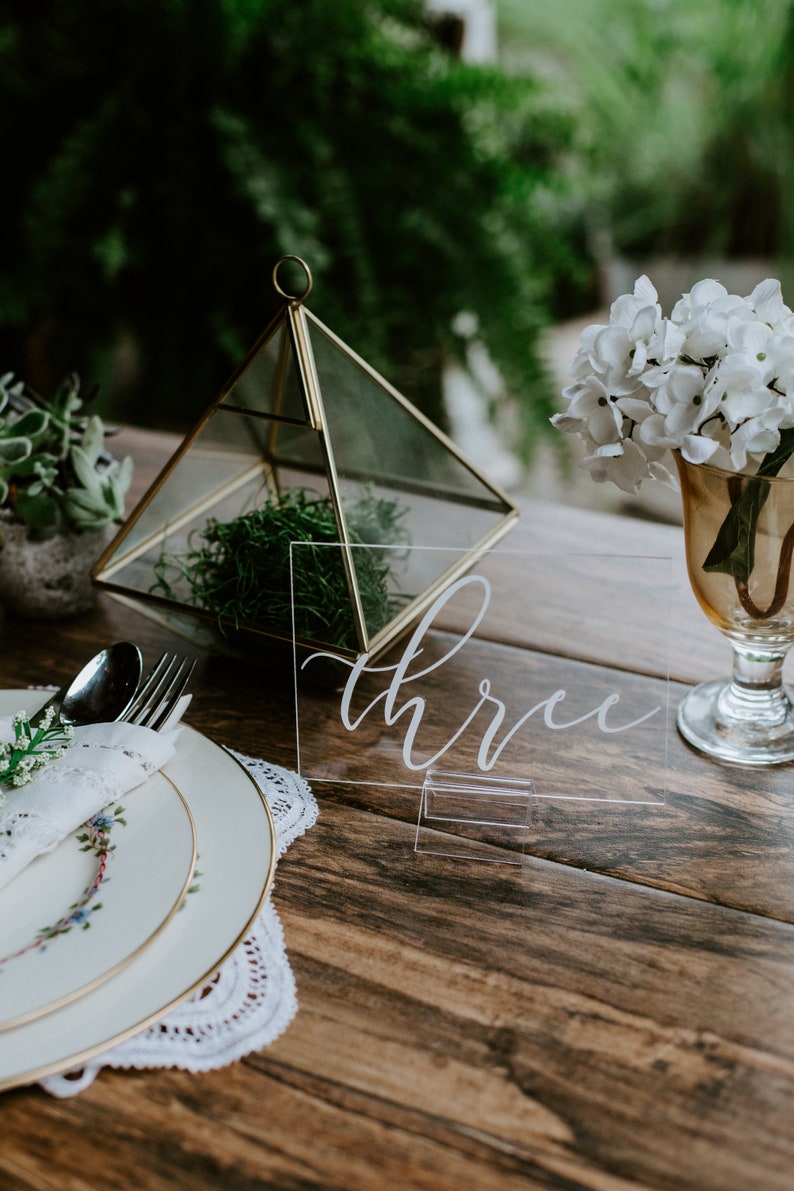 Clear Glass Look Acrylic Table Number Sign With Stands Etsy