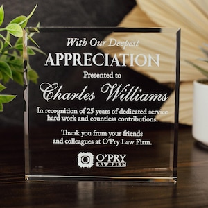 Custom Appreciation Award Crystal Glass Plaque, for Employee Recognition, Staff And Top Performers, Best CEO Trophy, Retirement Gift Plaque