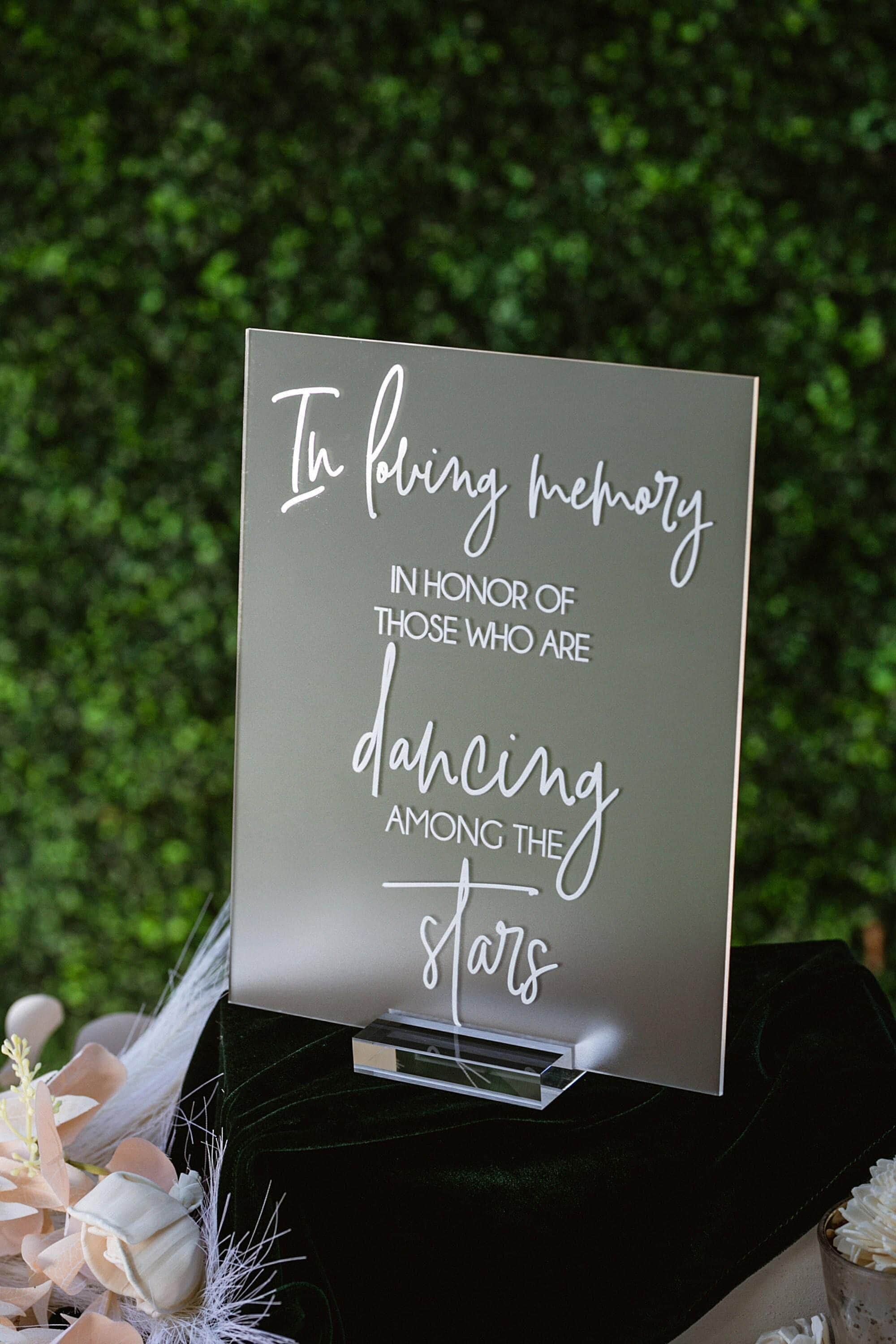 In Loving Memory In Honor Of Those Who Are Dancing Among The Stars Modern Clear Glass Look Acrylic Wedding Memorial Heaven Sign
