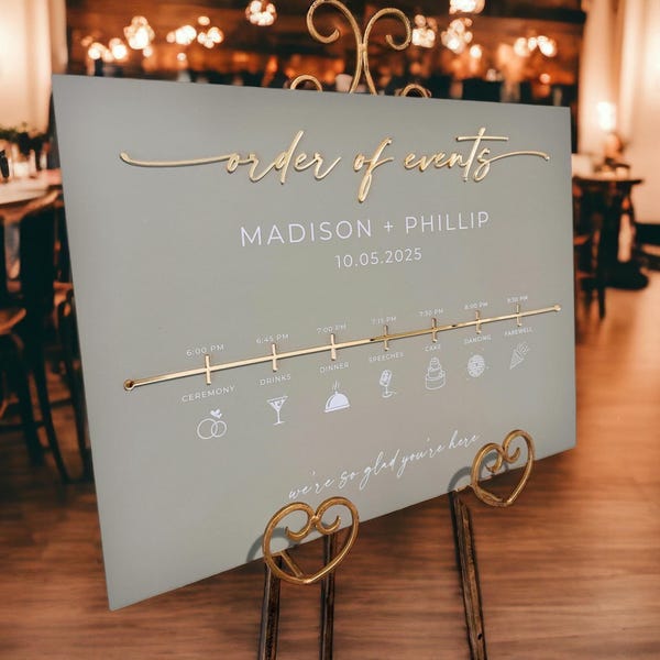 3D Wedding Order Of The Day Mirror Wedding Weekend Itinerary Acrylic Entrance Sign, Personalized Modern Names Minimalist Event Signage