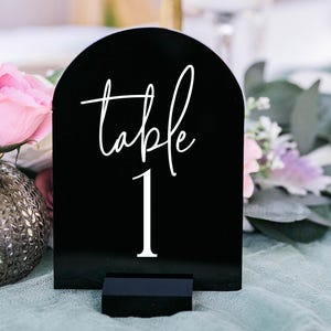ARCH Black, White, Clear Frosted Acrylic Table Number Sign With Stands, Perspex Modern Calligraphy Table Numbers, Lucite Minimalist Number