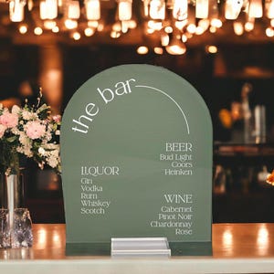 ARCH Bar Menu Signature Cocktails Custom Acrylic Wedding Sign, His Her Drink Menu Bar Table Sign, Navy Dusty Blue Blush Gold Sage Mauve