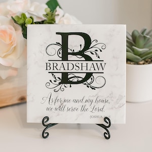 As For Me And My House, We Will Serve The Lord Personalized Last Name Established Tile Sign Gift Idea for Housewarming, Anniversary, Wedding