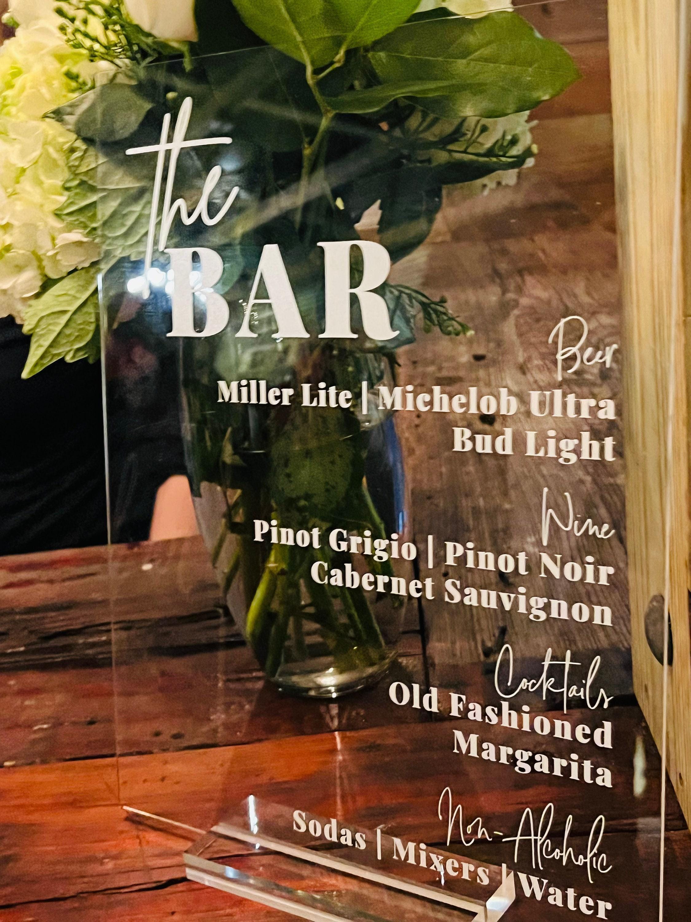 Bar Menu Signature Cocktails Custom Clear Glass Look Acrylic Wedding ...