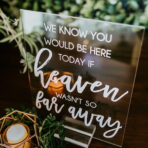 We Know You Would Be Here Today If Heaven Wasn't So Far Away Memorial Clear Glass Look Acrylic Wedding Sign, Those Forever In Hearts