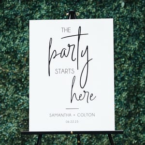 The Party Starts Here Wedding Ceremony or Reception Acrylic Welcome Sign, 18x24 Personalized Modern Lucite, So Glad You're Here