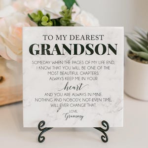 Personalized Grandson Sign Gift To Grandchild From Grandmother or Grandma Birthday or Valentine's Day Tile Plaque With Stand