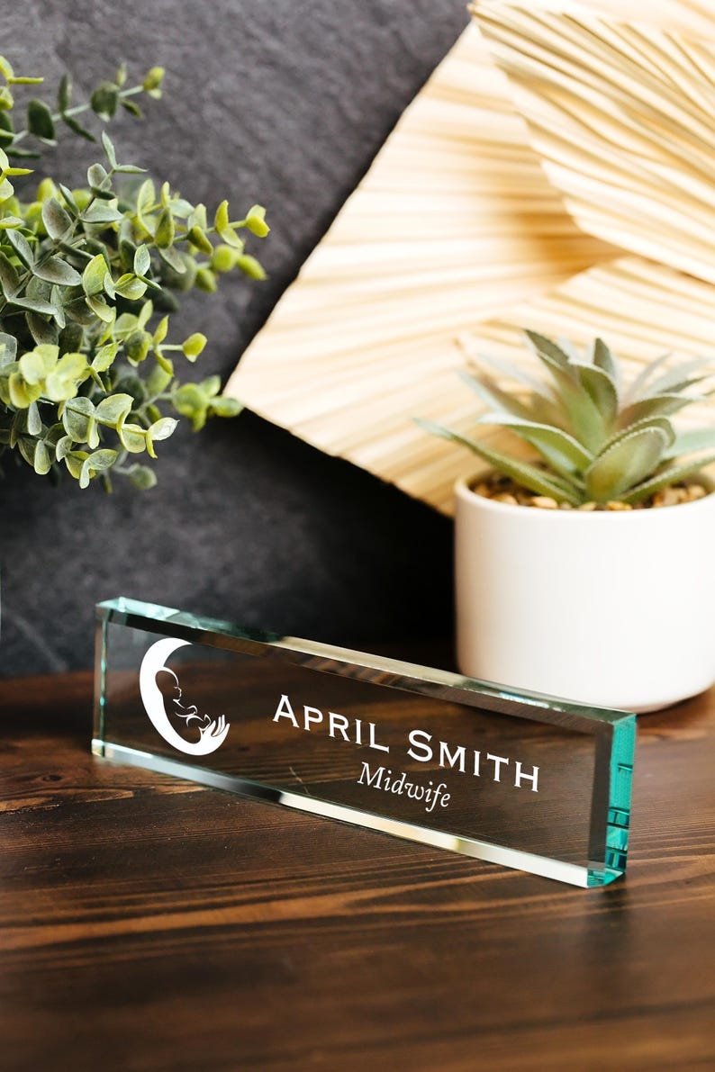 Midwife Nurse Glass Office Desk Name Plate, Clear Doula Nameplate, Medical Practitioner Appreciation Gift, Birth Advocate, Birthing Center Font B