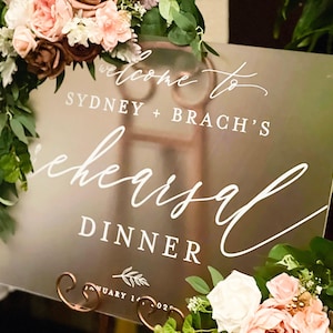 Frosted Clear or Black Glass Look Acrylic Wedding Rehearsal Dinner or Ceremony Welcome Sign, 18x24 Personalized Lucite Plexiglass,