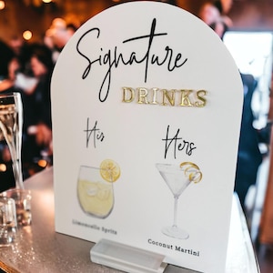 ARCH 3D Mirror Gold Foil Signature Drinks Menu Custom Minimalist Acrylic Wedding Sign, His Her Bride Groom Cocktails Signage