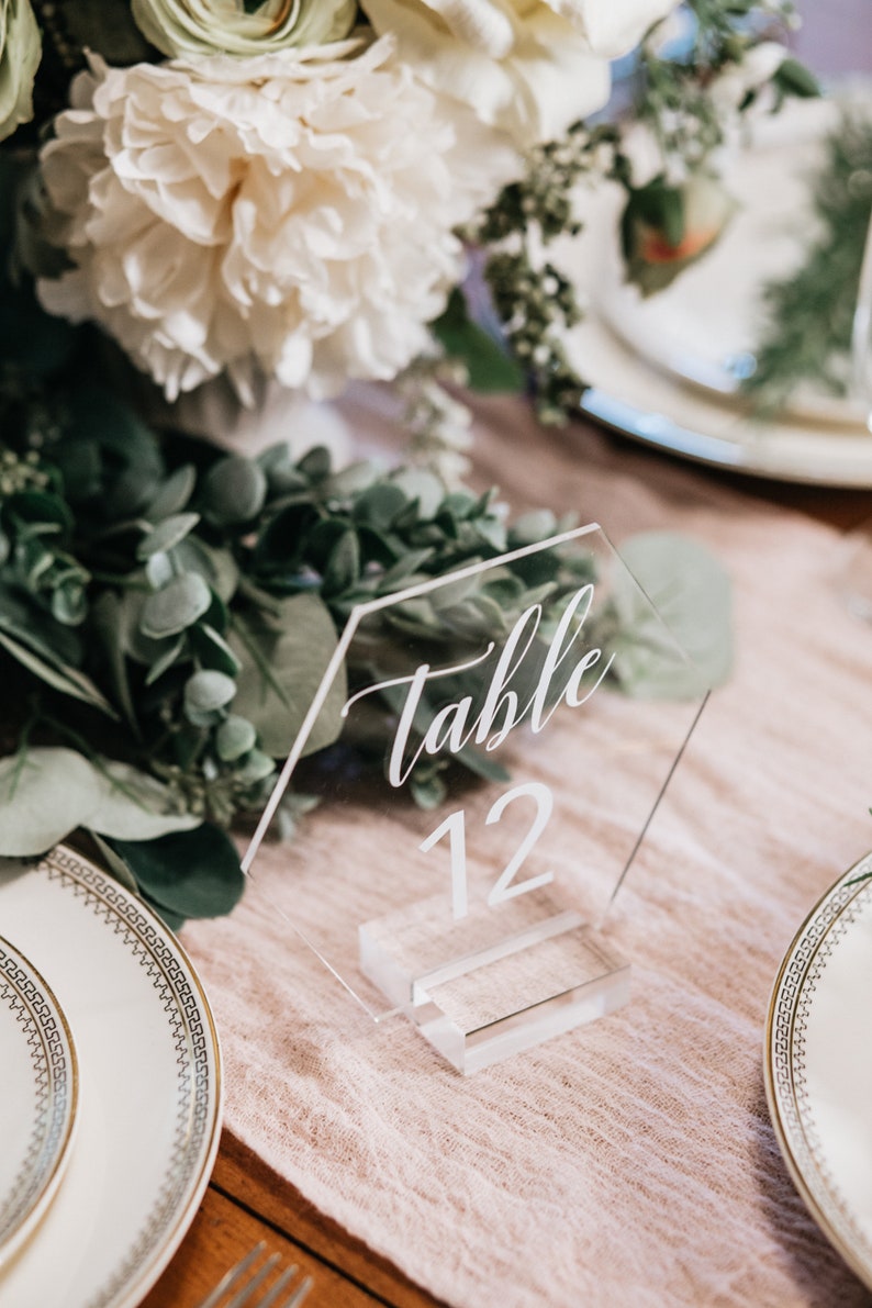 Hexagon Acrylic Table Number Sign With Stands Clear Glass Etsy