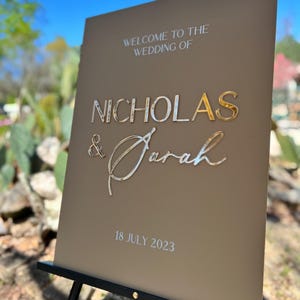 3D Neutral Natural Colors Boho Welcome To The Wedding Of Terracotta Rust Acrylic Sign, Desert Vibes Names And Date Minimalist Event Signage