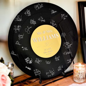 Vintage Record Wedding Guestbook Set - Includes Acrylic Record Guest Book & &#39;For the Record, Please Sign Our Guest Book&#39; Sign