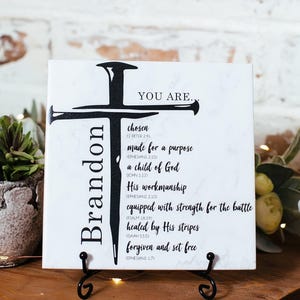 Personalized Name Christian Gifts For Men Teens Boys, Encouraging Scripture Bible Verse Sign, You Are Chosen Cross Sign Baby Shower Tile