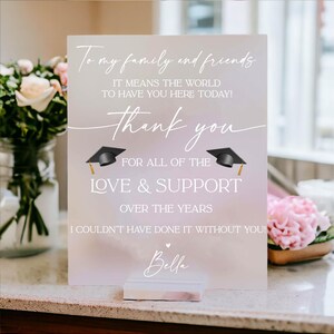 Thank You To My Family and Friends Acrylic Sign For Graduation Party, Appreciate Your Love and Support Table Sign Decor, Grad 2024 2025