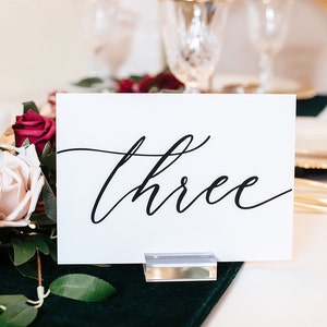 Black, White, FROSTED or Clear Acrylic Table Number Sign With Stands, Perspex Modern Calligraphy Table Numbers, Lucite Minimalist Number