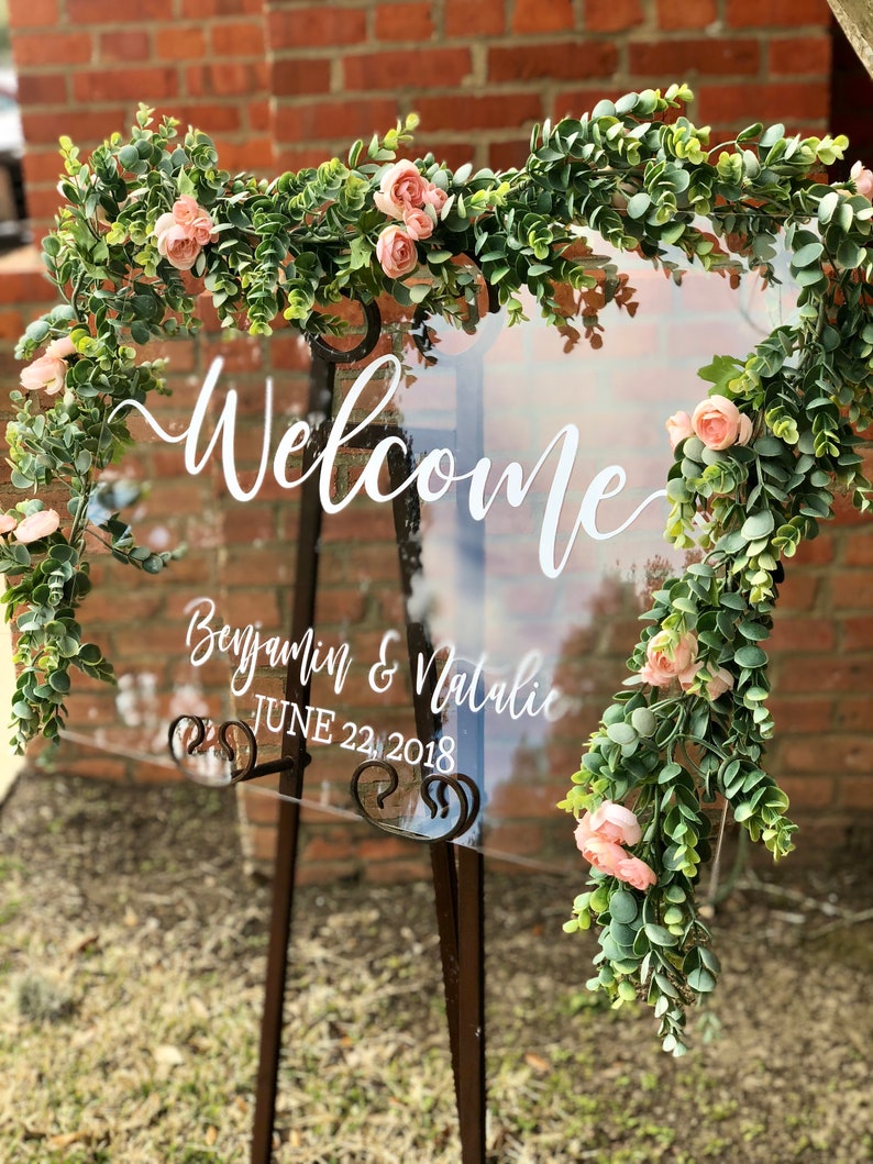 Clear Glass Look Acrylic Wedding Welcome Sign, 18x24 Personalized Modern Wedding Welcome Sign Decoration for Display, Custom Wedding image 7