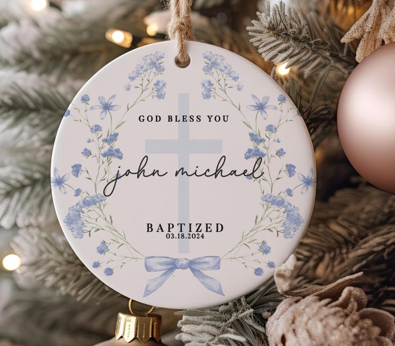 Baby Boy Baptism, Girl Baptism Ceramic Round Ornament Present Idea for