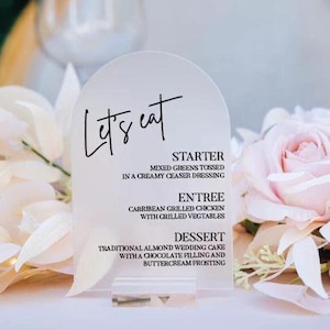 ARCH Wedding Food Menu Acrylic Signs, Dessert Table Titles, Entree Description, Menu Food Label, Entree Main Course Dessert Starter Menu