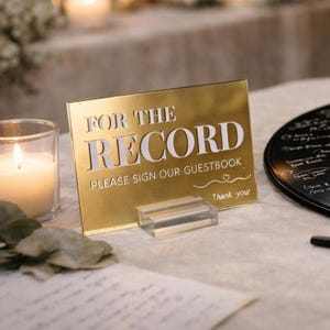 Gold Silver or Rose Gold Mirror For The Record Please Sign Our Guestbook Personalized Acrylic Wedding Reception Party Decor Guest Book Sign