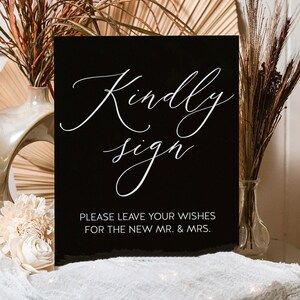 Kindly Please Sign Our Guestbook Modern Minimalist Clear Glass Look Acrylic Wedding Sign, Guest Book Lucite Perspex Table Sign