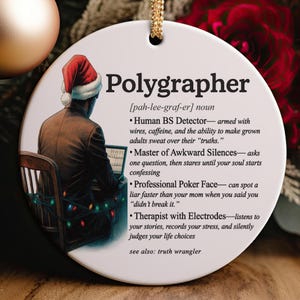 Polygrapher Christmas Ornament Ceramic Holiday Gift for Lie Detector Examiner Forensic Investigator Decor Personalized Stocking Stuffer